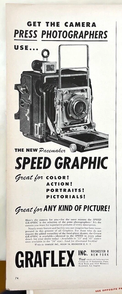 Anúncio de revista 1947 para câmera gráfica Graflex Pacemaker Speed - Ótimo para cores + - Imagem 1 de 1