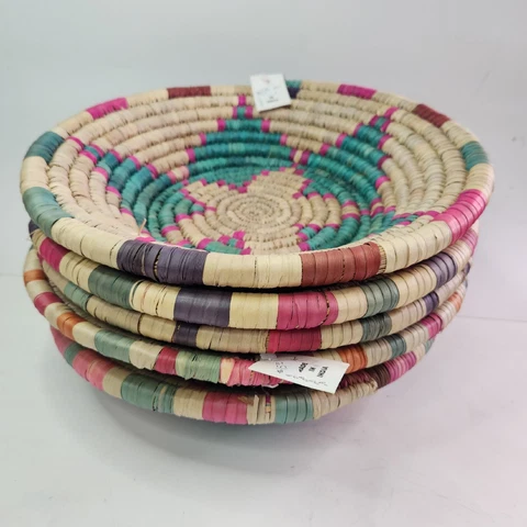 Hand Made Coiled Woven Boho Southwestern Bread / Fruit Basket / Tray Set Of 5 Cover