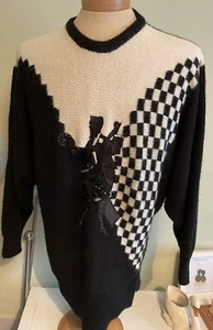 Vintage EMOS London Two Tone 1980’s Bat Wing Jumper Featuring Couple Dancing S - Picture 1 of 6