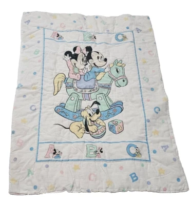 Manta bebé vintage Dundee Disney Mickey Mouse Minnie Pluto ABC caballo mecedor Foto 1 de 4