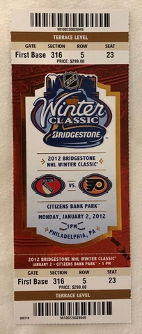 2012 Winter Classic New York Rangers Philadelphia Flyers Full Ticket Stub Cover