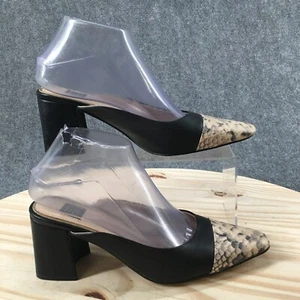White House Black Market Heels Womens 7.5M Mules Slip On Snakeskin Black Leather - Picture 1 of 19