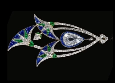 Lab Kashmir Blue Sapphire Art Deco Lotus Flower Brooch Handcrafted 925 Silver - Image 1 of 4