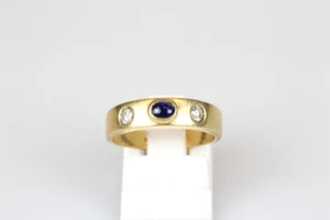 Anillo 18 Quilates Oro Zafiro Brillantes Anillo de Cinta Oro Regalo de Joyería - Imagen 1 de 8