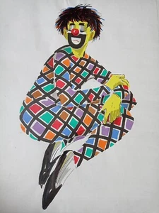 Vintage Framed Picture of a Colourful Patches Unhappy Sad Clown Print ? - Picture 1 of 4