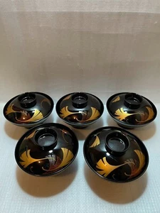 Japanese Miso Soup Bowls with Lids Lacquerware Set of 5 Gold Black Red - Picture 1 of 12