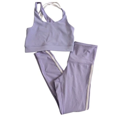 Move Theology Purple Ribbed Workout Set Bra Top Leggings S Athleisure - Image 1 of 4