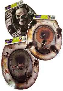 3 espeluznantes cubiertas tapa de inodoro cubierta de asiento arañas ratas calavera decoración de Halloween broma - Imagen 1 de 7