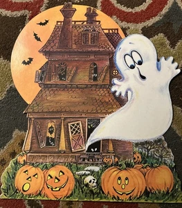 Vintage Halloween Haunted House Paper Die Cut Decoration Wall Display 13"x15" - Picture 1 of 4