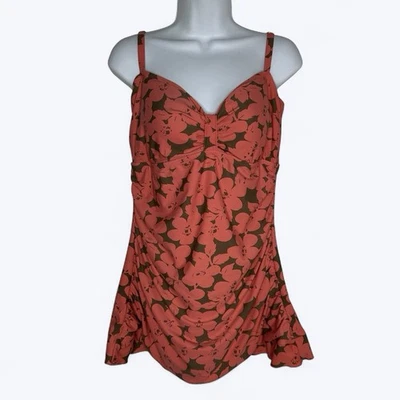 Roupa de banho Shore Shapes peça única tamanho 14 coral marrom floral saia - Imagem 1 de 4