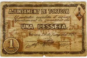 # SPAIN CIVIL WAR 1937 • TORTOSA 1 PTA MUNICIPAL ☆ GUERRA CIVIL ESPAÑOLA  ☆D1721 - Picture 1 of 2