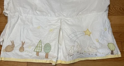 Pottery Barn Kids Crib Skirt Dust Ruffle White Bunnies Sheep Stars Neutral - Image 1 of 4