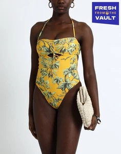 RRP€194 MISS BIKINI LUXE One-Piece Swimsuit Size M Lame Effect Floral Padded - Picture 1 of 3