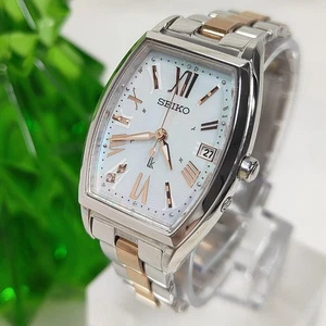 Seiko LUKIA Radio Solar Tonneau Watch 1B32-0AA0 with Diamond Dial, Used - Picture 1 of 15