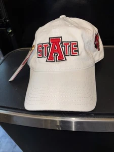 Arkansas State Whie Embossed "stAte" Red Wolves Strap Back Ball  Cap New W/ Pin - Picture 1 of 3