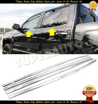 Para Chevrolet Silverado 2014-2018 + GMC Sierra 1500 doble cabina alféizar de ventana de acero inoxidable Foto 1 de 4