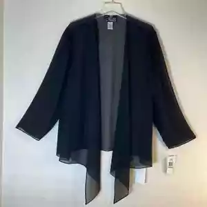 Alex Evenings 3X Black Chiffon Open Front Jacket with Asymmetrical Hem. NWT. - Picture 1 of 10