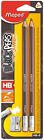 Maped Jumbo Eraser Tip Pencil Black'Peps with Sharpener + 2 HB Pencils