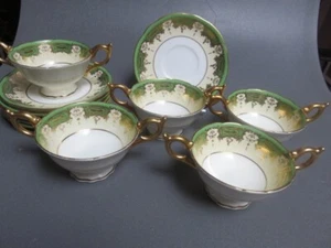 5 Coalport COACOA195 Cream Soups and 6 saucers green gold - Picture 1 of 6