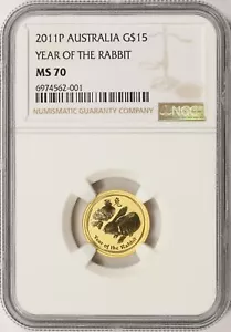 2011-P $15 Australia Gold Year of the Rabbit NGC MS70 1/10oz - Picture 1 of 4