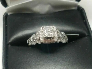 2 Ct Princess Cut Simulated Diamond Engagement Halo Ring 14k White Gold Plated - Picture 1 of 4