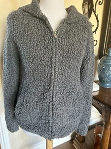 Barefoot Dreams Blue Gray Loop Fringe Jacket Full Zip - Sz S - Picture 1 of 8