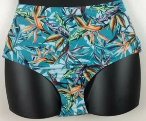 Plus Sz 24 Swim Suit Bottom Brief Exotic Tropical Floral Green Peach NWOT - Picture 1 of 9
