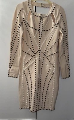 CB Light Pink Bandage Dress House Of Celeb Boutique Size M Studded Detail - Image 1 of 4