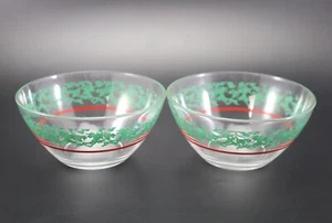 Furio Glassware FRUIT BOWL Set of 2 Green Sponge Rim Arcoroc France - Picture 1 of 9