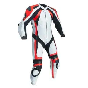 Traje de cuero para hombre nuevo personalizado motocicletas blanco y rojo motociclista carreras, - Imagen 1 de 4