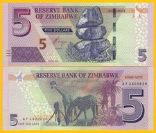 Zimbabwe 5 Dollars (Bond Note) p-100 2016 UNC Banknote