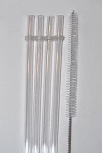 4 Clear Reusable Drinking Party Straws Acrylic 11"BPA Free + Cleaning Brush #22 - Picture 1 of 2