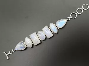 NATURAL IRIDESCENT MOONSTONE 925 STERLING SILVER 63 GRAM NEW BRACELET 6.5 TO 8" - Picture 1 of 6