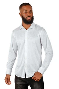 BARABAS Men's Greek Key Pattern Stretch Cotton Long Sleeve Shirts 3B27 - Picture 1 of 8