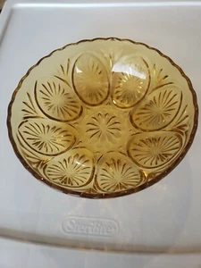Vintage Bernstein Indiana Glas Schale Starburst Gänseblümchen Muster überbacken - Bild 1 von 3