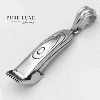 NEW Gift Inc Men's Stainless Steel Babershop Clipper Razor Charm Pendant +Box - Image 1 of 2