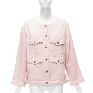 CHANEL 2019 pink cotton 4 pockets CC buttons collarless oversized jacket FR34 XS - Picture 1 of 10