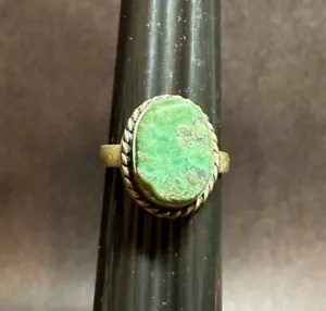 Green Turquoise and Brass Ring Size 8.5 - Picture 1 of 8