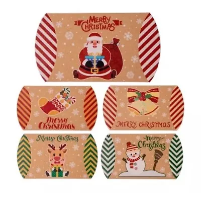 50pcs Merry Christmas Pillow Candy Box Kraft Paper Favors Gift Packaging NEW
