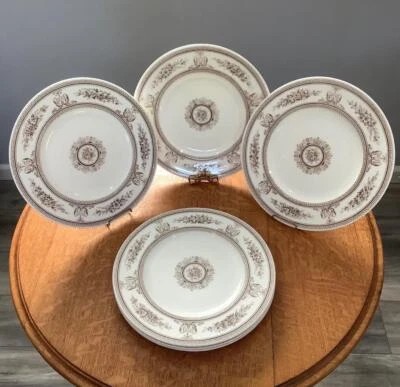 Wedgwood marrón Columbia hueso porcelana 10 1/2" platos de cena, aprox. 1925, JUEGO DE SEIS Foto 1 de 4