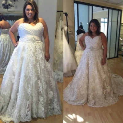 Bohemian Plus Size Wedding Dresses Lace Appliques A Line Sweetheart Bridal Gowns - Image 1 of 4