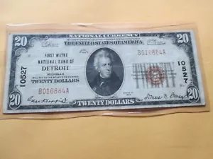 1929 $20 FIRST WAYNE NATIONAL BANK OF DETROIT, MICHIGAN - Picture 1 of 4