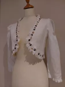 Aldinova White Cotton Cropped Short Jacket Beaded Edge. Buckle. Size 38 App 8 - Picture 1 of 10