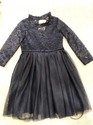NWT Zunie girl navy blue long-sleeve lace HOLIDAY wedding formal party dress 5 - Image 1 of 4