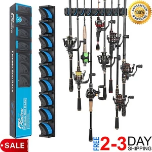 Vertical Fishing Rod Holder Wall Mounted Organizer Rack Blue Garage 9 Rods Pole - Picture 1 of 9