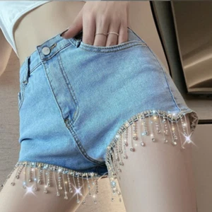 Women Sexy Loose Mini Denim Shorts High Waist Hot Shorts Tassel Summer Plus Size - Picture 1 of 8