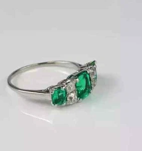 2Ct Asscher Cut Lab Created Emerald Women's Wedding Ring 14k White Gold Plated - Picture 1 of 7