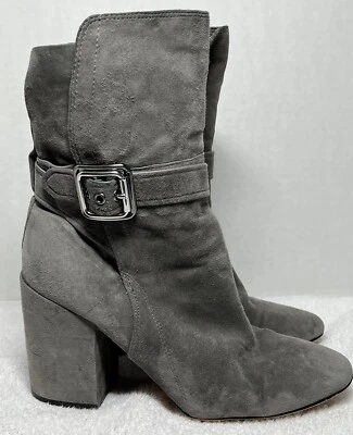 Talla 7.5-Vince Camuto Damefaris Gamuza Cuero Medio Pantorrilla Botas Tacones Bloque Piedra Gris Foto 1 de 4