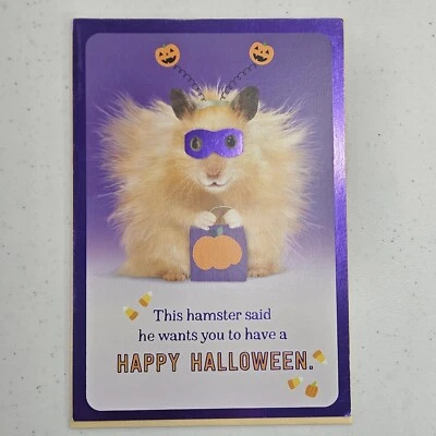 Tarjeta de felicitación Hallmark Halloween 8"x5.5" caramelo feliz hámster con sobre hecha en EE. UU. Foto 1 de 4