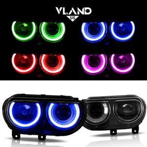 RGB Headlights For 2008-2014 Dodge Challenger Coupe SXT RT SRT8 Color Changing*2 - Picture 1 of 14